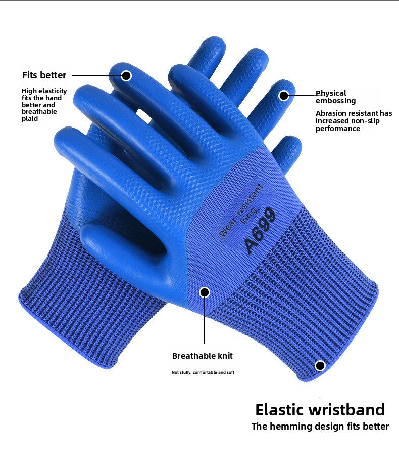 FOR WHOLE SALE ONLY P.O.A.                    A688 Wear-resistant Thickened Double-layer Latex Embossed Non-slip Logistics Handling Construction Site Work Half-finger Labor Protection Gloves