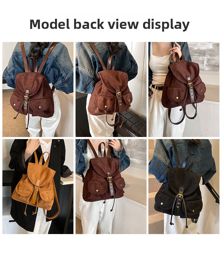 Suede Backpack Women's Large Capacity Retro Backpack