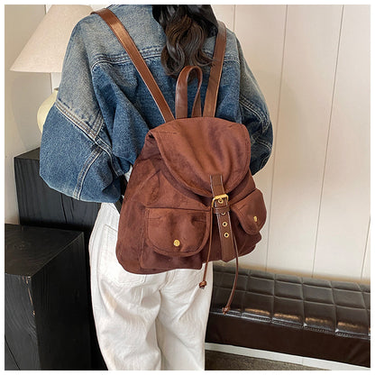 Suede Backpack Women's Large Capacity Retro Backpack