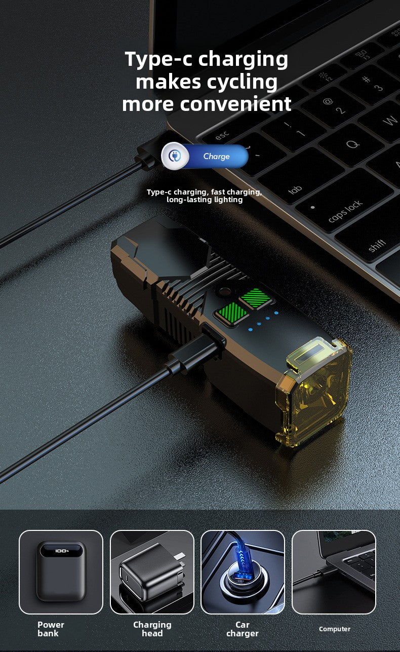 Bicycle Light with Horn Anti-Glare High-Low Beam Switch Front Light Integrated Dustproof Fogproof Front Light