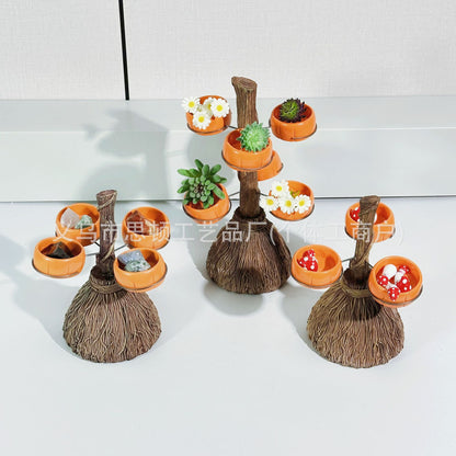 New Halloween Broom Pumpkin Cup Resin Home Desktop Ornament Decoration Storage Tray Creative Design