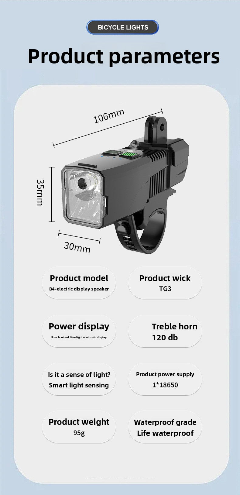 Bicycle Light with Horn Anti-Glare High-Low Beam Switch Front Light Integrated Dustproof Fogproof Front Light