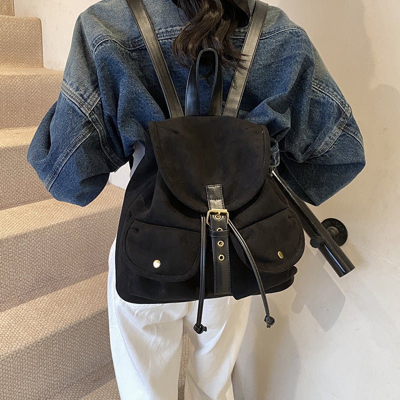 Suede Backpack Women's Large Capacity Retro Backpack