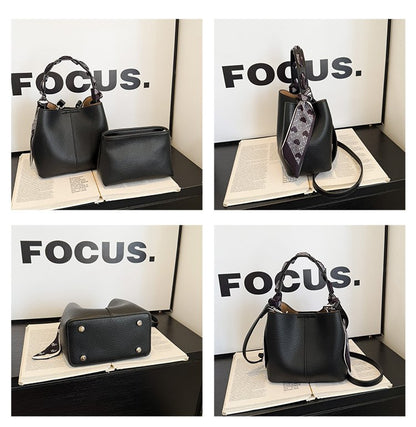 Women's Bag PU One Size Bucket Bag Magnetic Buckle Shoulder Bag