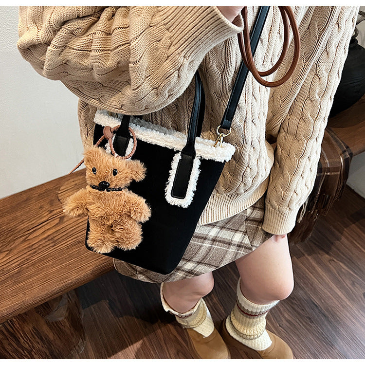 Autumn and Winter Super Hot Style Furry Handbag for Women Simple Fashion Versatile Stylish Single Shoulder Crossbody Bag