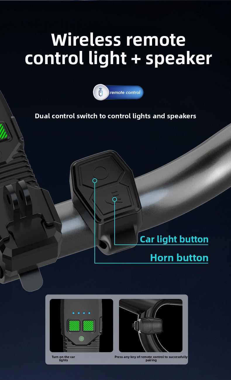 Bicycle Light with Horn Anti-Glare High-Low Beam Switch Front Light Integrated Dustproof Fogproof Front Light