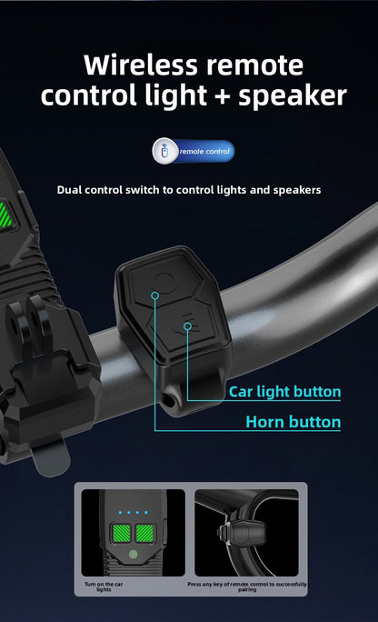 Bicycle Light with Horn Anti-Glare High-Low Beam Switch Front Light Integrated Dustproof Fogproof Front Light
