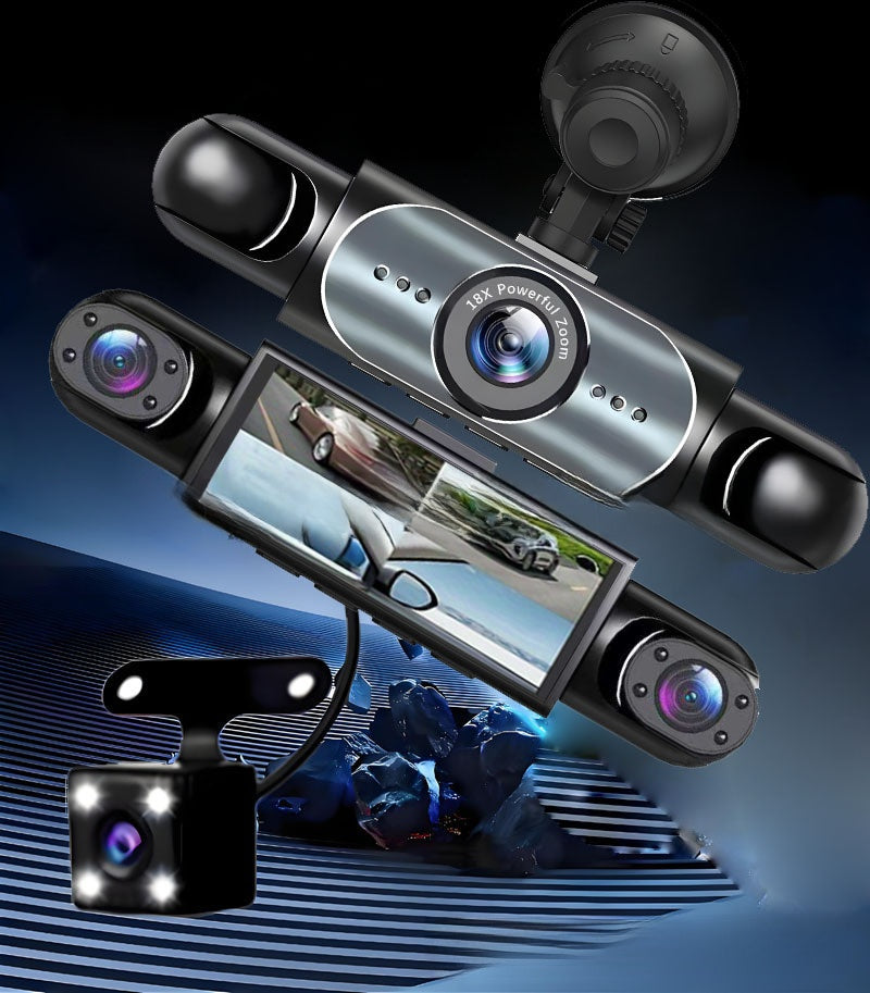Four-Lens Surveillance Dash Cam HD 1080P Front Left Right Rear with Reversing Image.