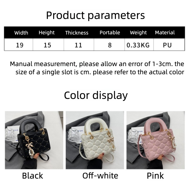 Rhombus embroidery pearl handbag bucket bag