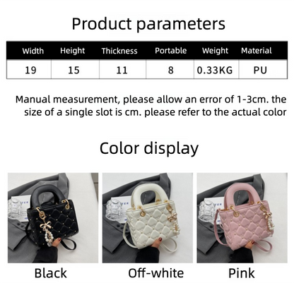 Rhombus embroidery pearl handbag bucket bag