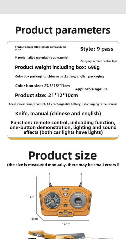 Children's Electric Toy Light and Sound Engineering Vehicle1:20Track Alloy Remote Control Excavator Model
