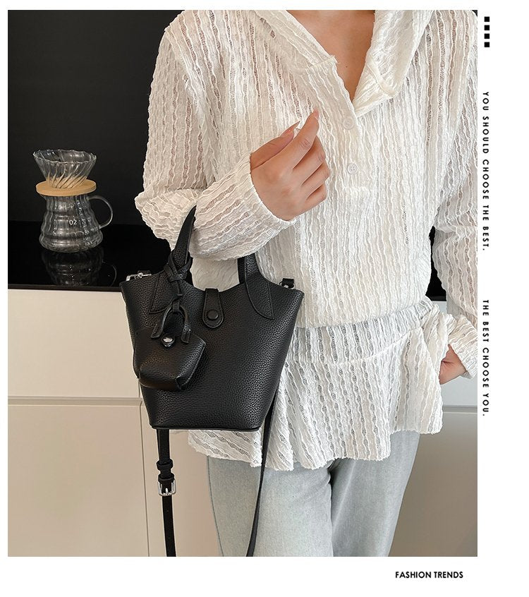 Bucket Bag Shoulder Bag One Size 2025 Spring Magnetic Buckle PU Women's Bag