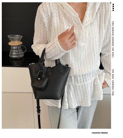 Bucket Bag Shoulder Bag One Size 2025 Spring Magnetic Buckle PU Women's Bag