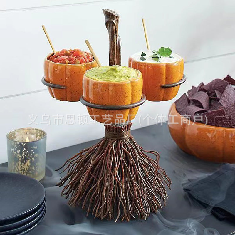 New Halloween Broom Pumpkin Cup Resin Home Desktop Ornament Decoration Storage Tray Creative Design