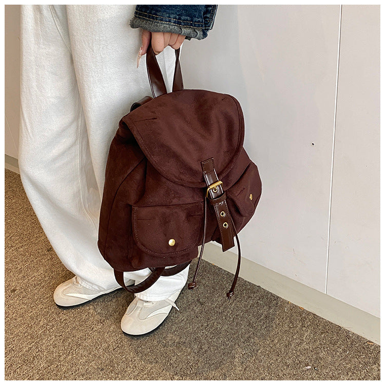 Suede Backpack Women's Large Capacity Retro Backpack