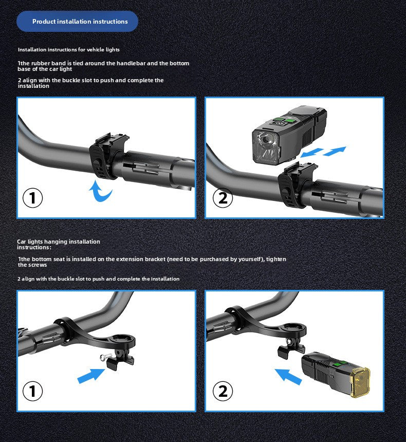 Bicycle Light with Horn Anti-Glare High-Low Beam Switch Front Light Integrated Dustproof Fogproof Front Light