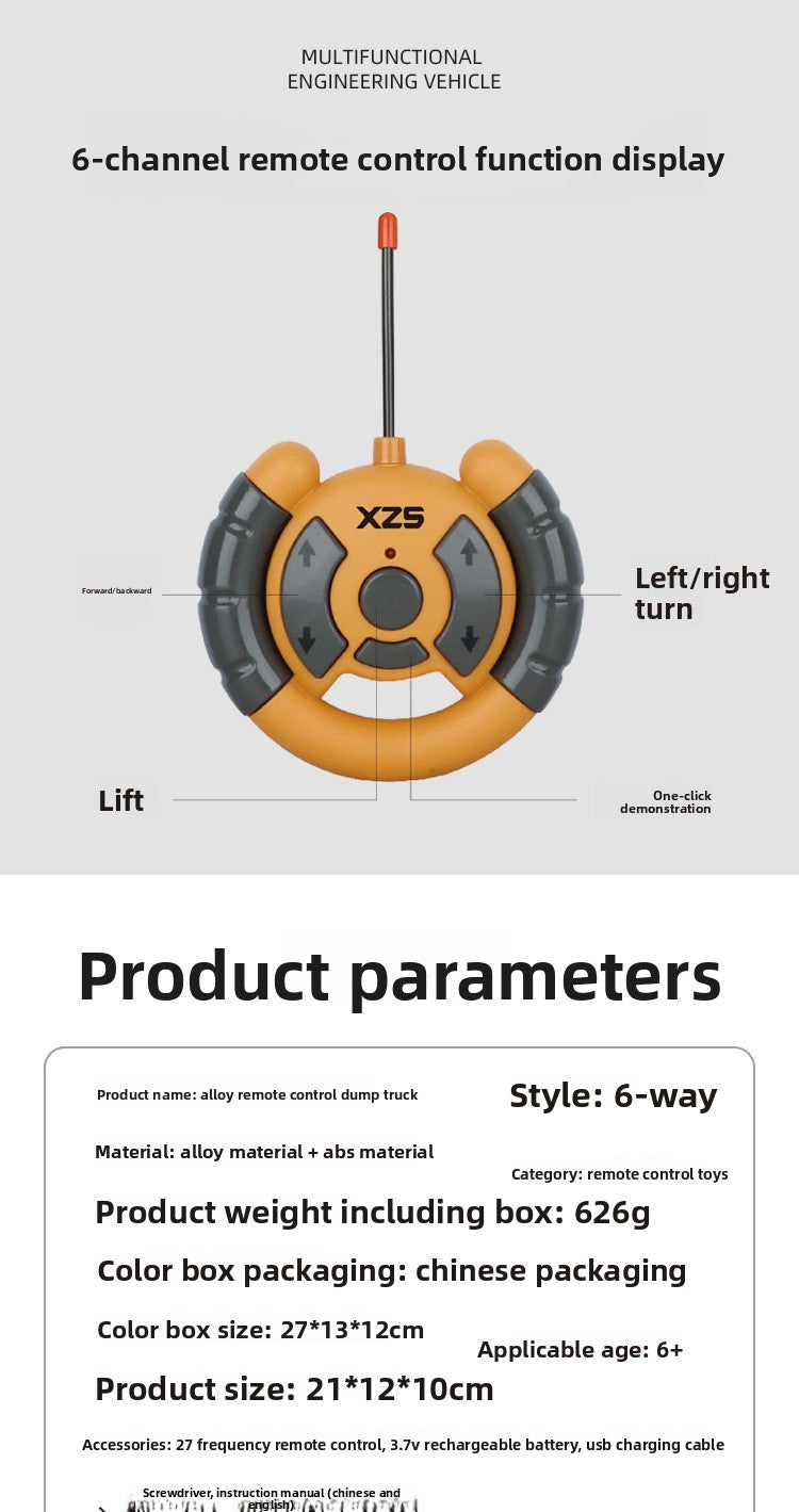 Children's Electric Toy Light and Sound Engineering Vehicle1:20Track Alloy Remote Control Excavator Model