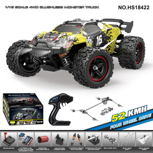 HS18422Brushless Four-Wheel Drive Racing Car52KM/H | 1/18Brushless High-Speed Four-Wheel Drive2.4G Full Scale Professional RC Remote Control Off-Road Big Wheel Bike1/14Brush