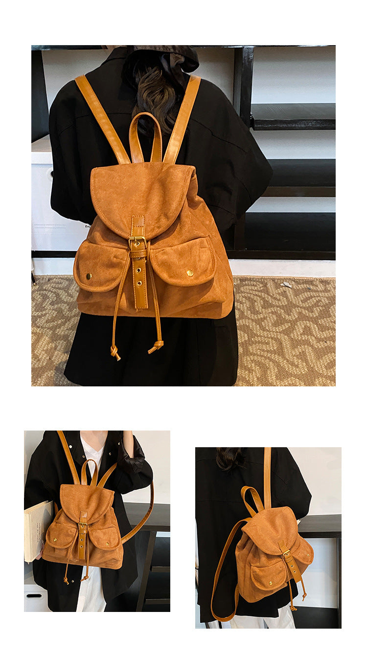 Suede Backpack Women's Large Capacity Retro Backpack