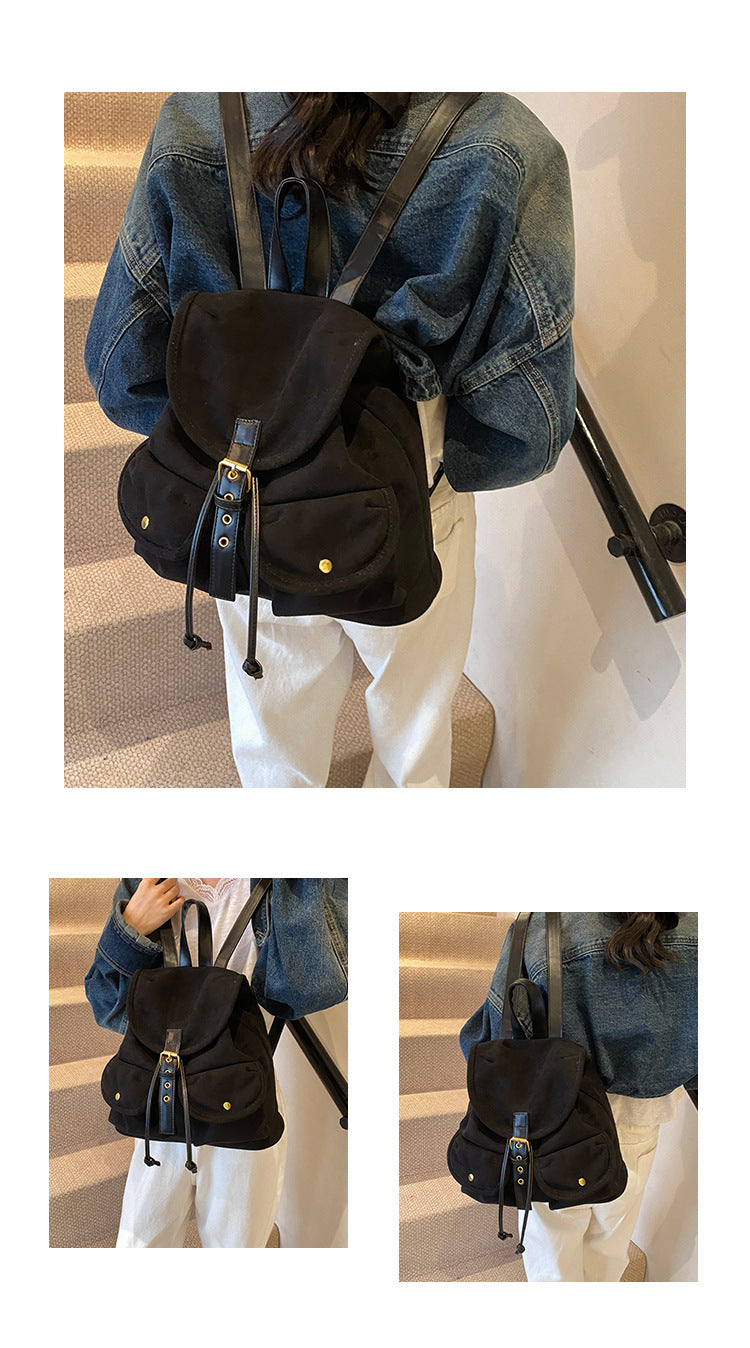 Suede Backpack Women's Large Capacity Retro Backpack