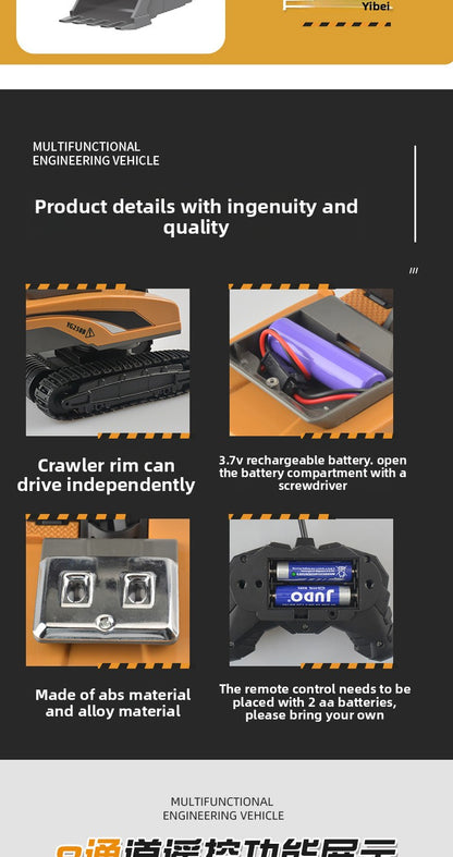 Children's Electric Toy Light and Sound Engineering Vehicle1:20Track Alloy Remote Control Excavator Model