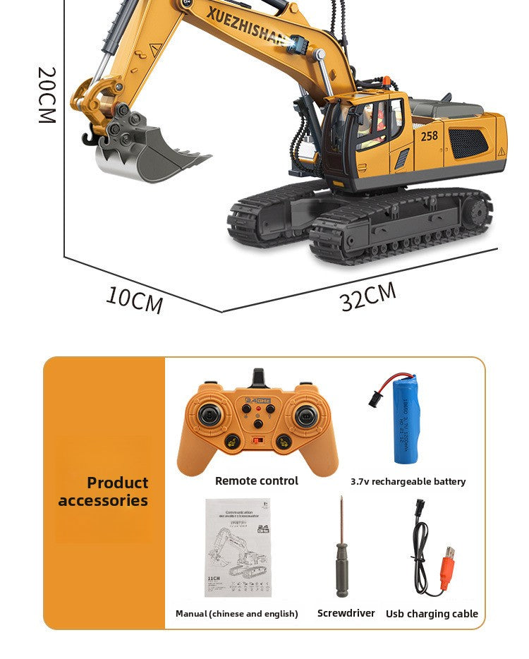 Children's Electric Toy Light and Sound Engineering Vehicle1:20Track Alloy Remote Control Excavator Model