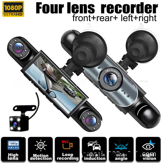 Four-Lens Surveillance Dash Cam HD 1080P Front Left Right Rear with Reversing Image.