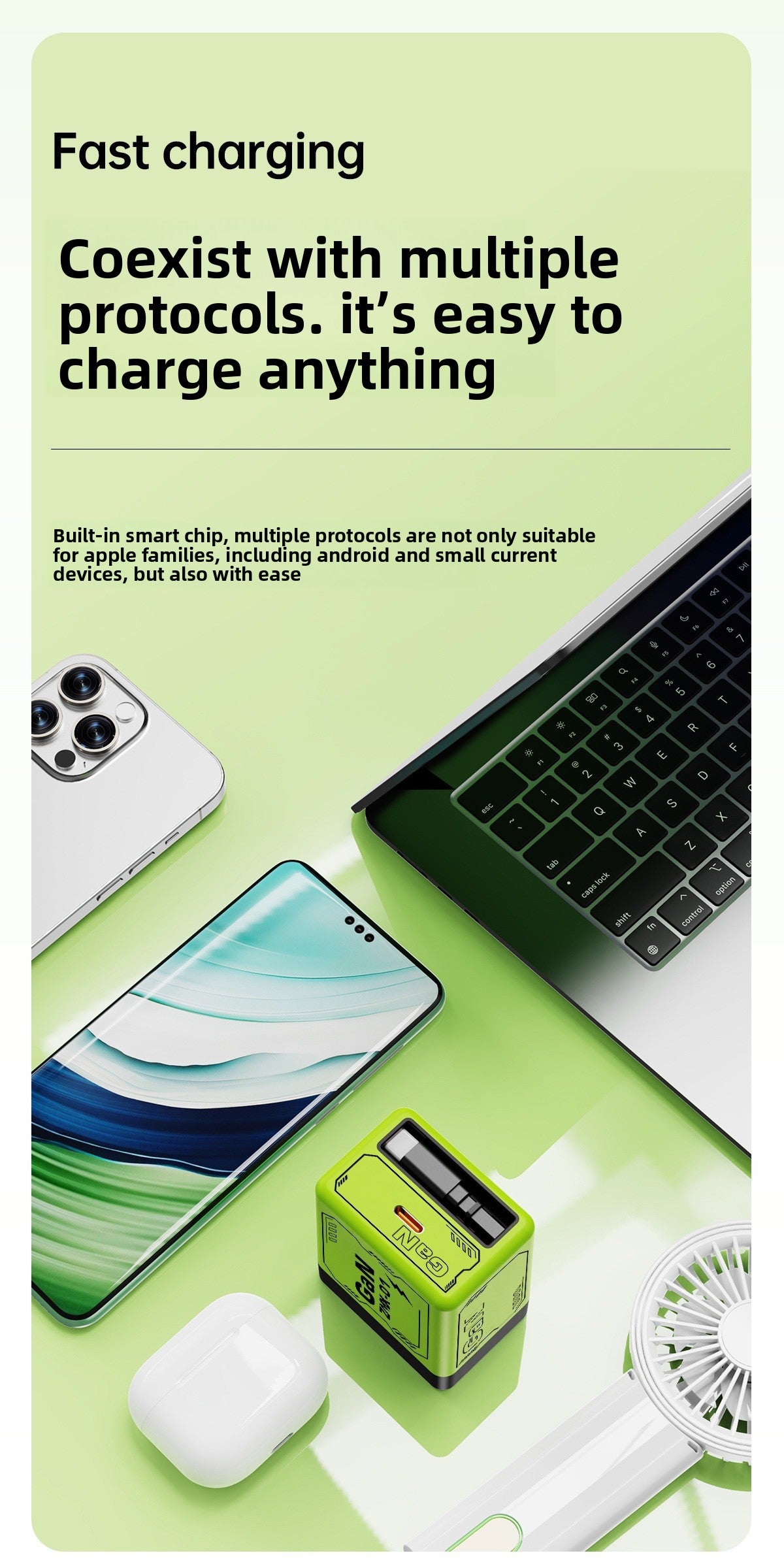 120W Gallium Nitride Charger PD Fast Charging Mobile Phone Charger with Retractable Cable Compatible with Apple and Huawei Chargers