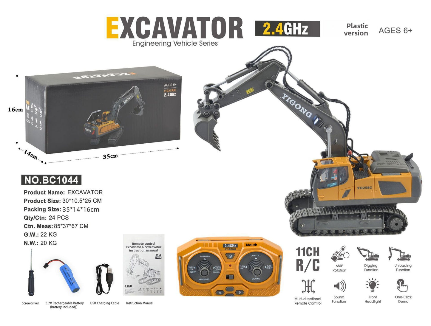 Children's Electric Toy Light and Sound Engineering Vehicle1:20Track Alloy Remote Control Excavator Model