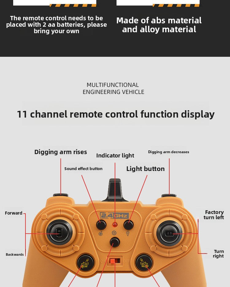 Children's Electric Toy Light and Sound Engineering Vehicle1:20Track Alloy Remote Control Excavator Model