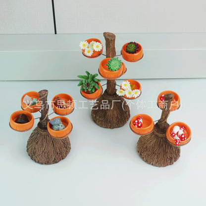 New Halloween Broom Pumpkin Cup Resin Home Desktop Ornament Decoration Storage Tray Creative Design