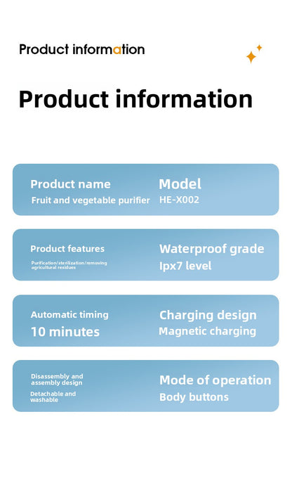 Custom Household Small Fruit Washer Tableware Vegetable Meat Purifier USB Hydroxyl Purifier
