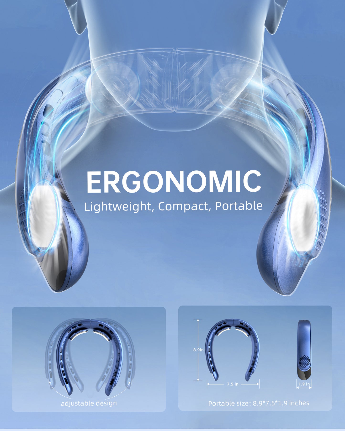 Premium New Neck Hanging Fan Silent Cooling Mini USB Neck Hanging Small Fan Rechargeable Long Battery Life