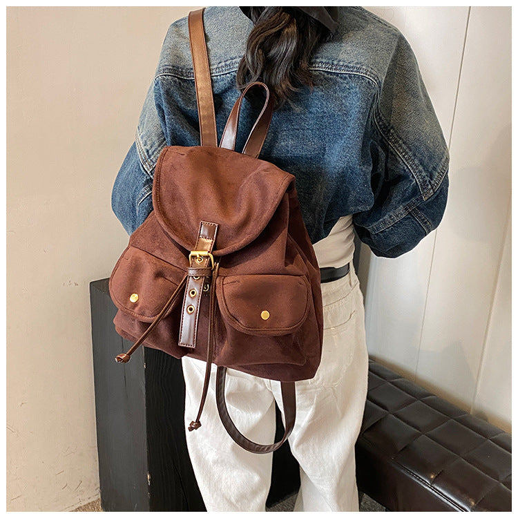 Suede Backpack Women's Large Capacity Retro Backpack