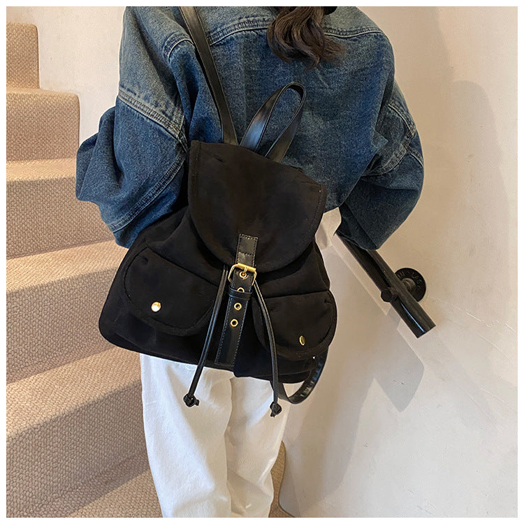 Suede Backpack Women's Large Capacity Retro Backpack