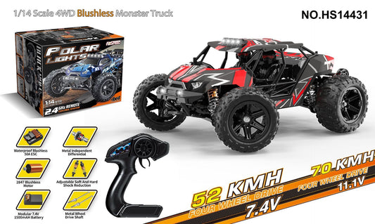 HS14431Brushless Version52-70KM/H | 1/18Brushless High-Speed Four-Wheel Drive2.4G Full Scale Professional RC Remote Control Off-Road Big Wheel Bike1/14Brush
