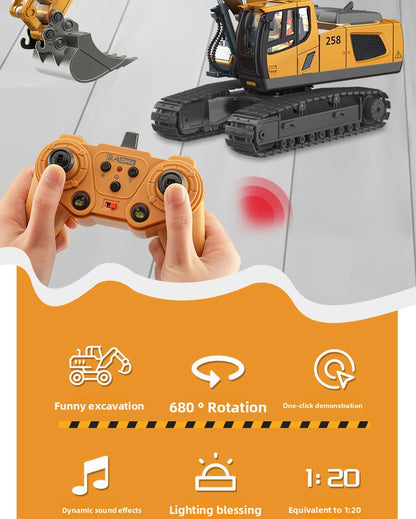 Children's Electric Toy Light and Sound Engineering Vehicle1:20Track Alloy Remote Control Excavator Model
