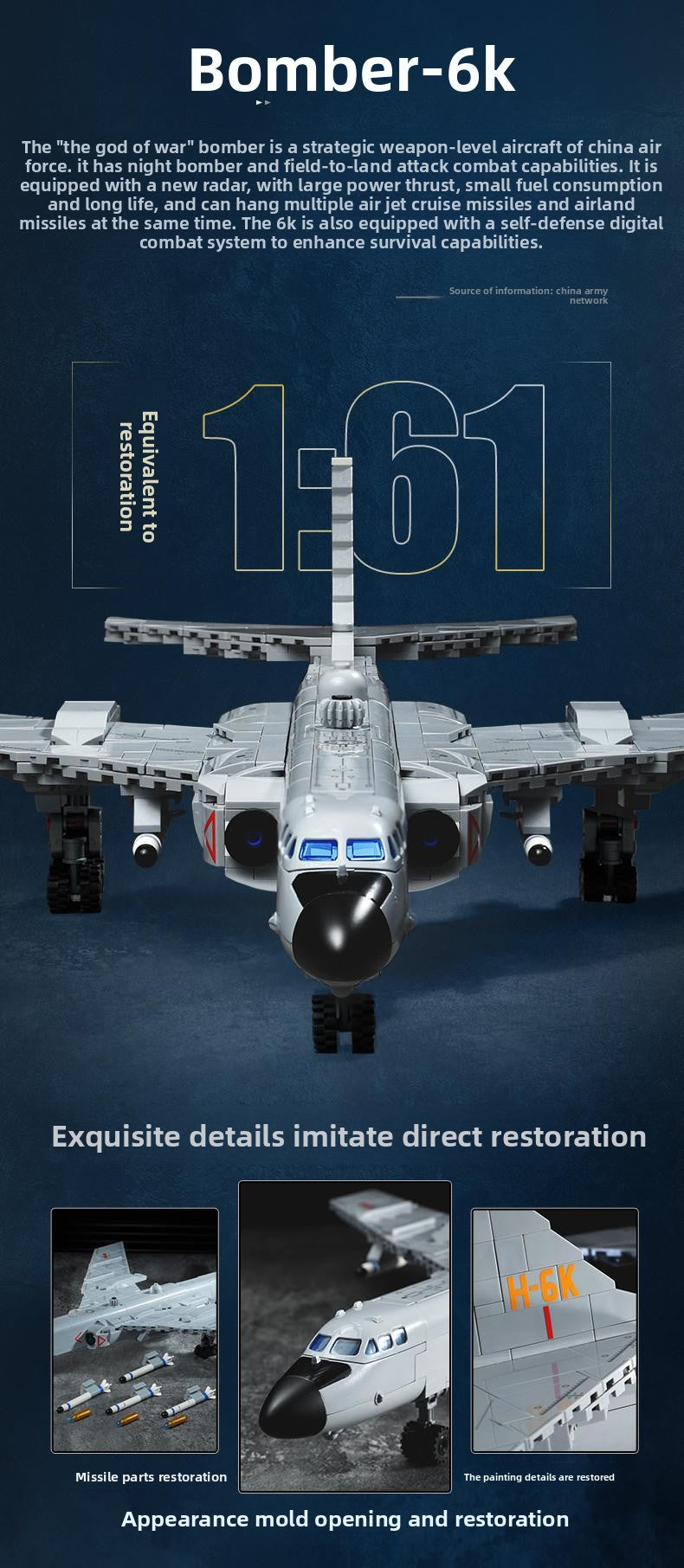 Wonderful Building Blocks Great Power Heavy Equipment Series Boom6K-Bomber Military Assembly Model Boy Toy Gift23032