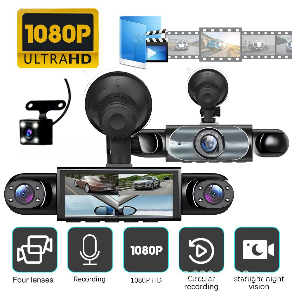 Four-Lens Surveillance Dash Cam HD 1080P Front Left Right Rear with Reversing Image.
