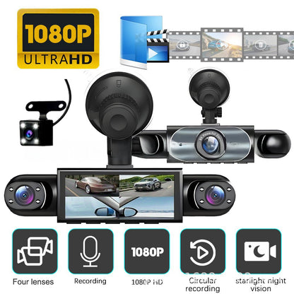 Four-Lens Surveillance Dash Cam HD 1080P Front Left Right Rear with Reversing Image.