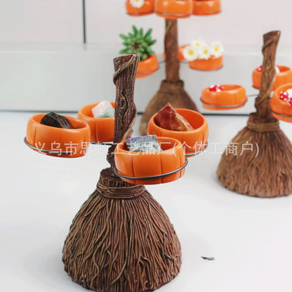 New Halloween Broom Pumpkin Cup Resin Home Desktop Ornament Decoration Storage Tray Creative Design