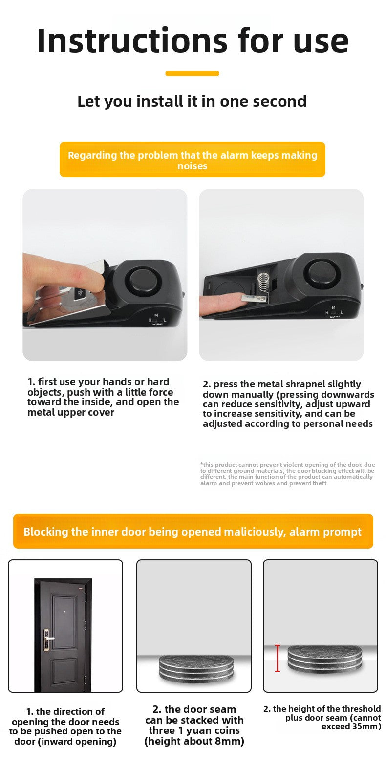 Hotel Door Stop Anti-Theft Alarm Door Gap Anti-Theft Device Door Stop Alarm Home Door Stop Alarm