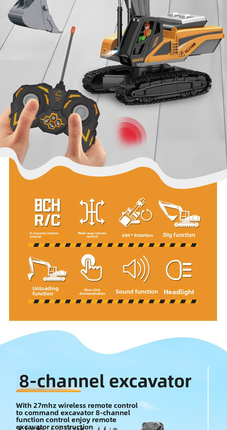 Children's Electric Toy Light and Sound Engineering Vehicle1:20Track Alloy Remote Control Excavator Model