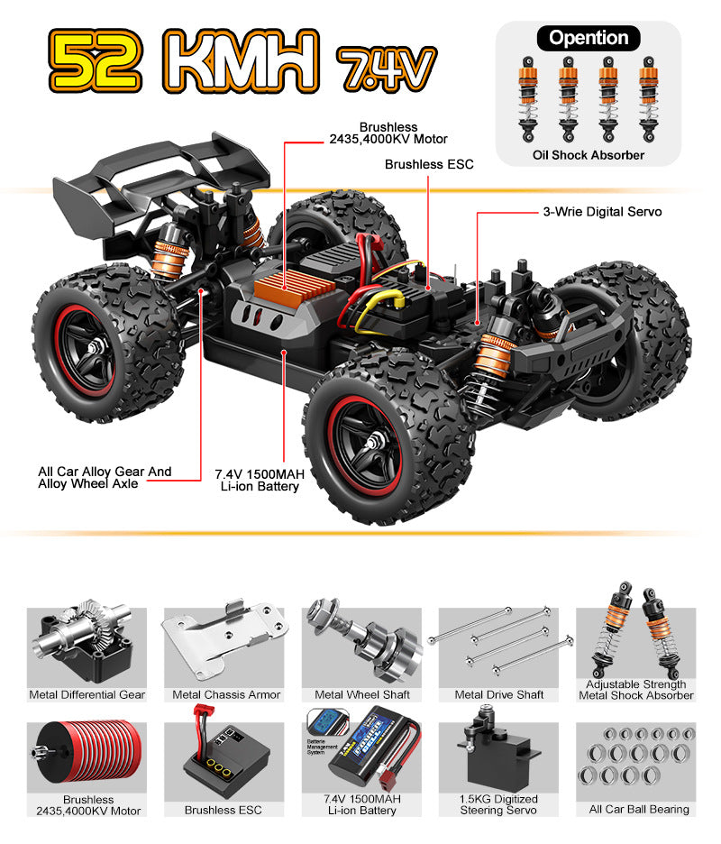 1/18Brushless High-Speed Four-Wheel Drive2.4G Full Scale Professional RC Remote Control Off-Road Big Wheel Bike1/14Brush